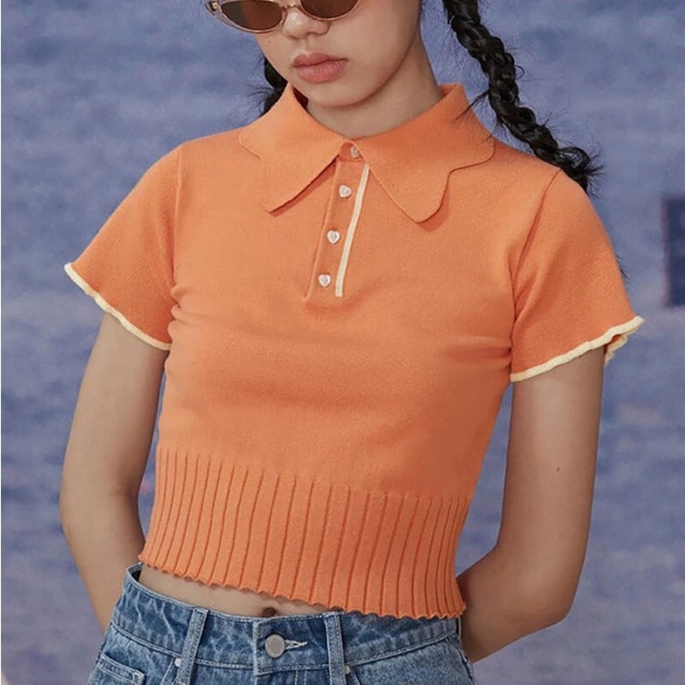 Kina and Tam The Petal Knit Top in Orange